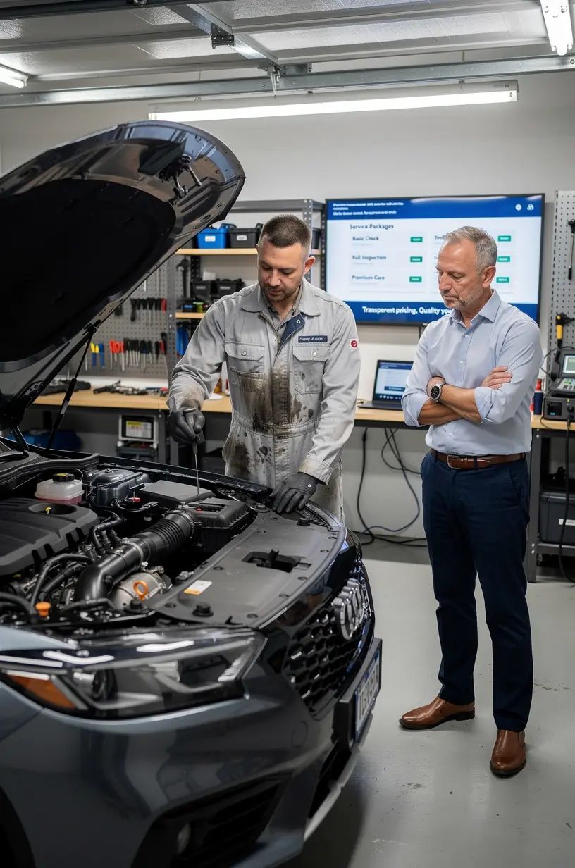 Prehľadná tabuľka služieb a cien za olejové balíčky vrátane kontroly kvapalín v autoservise